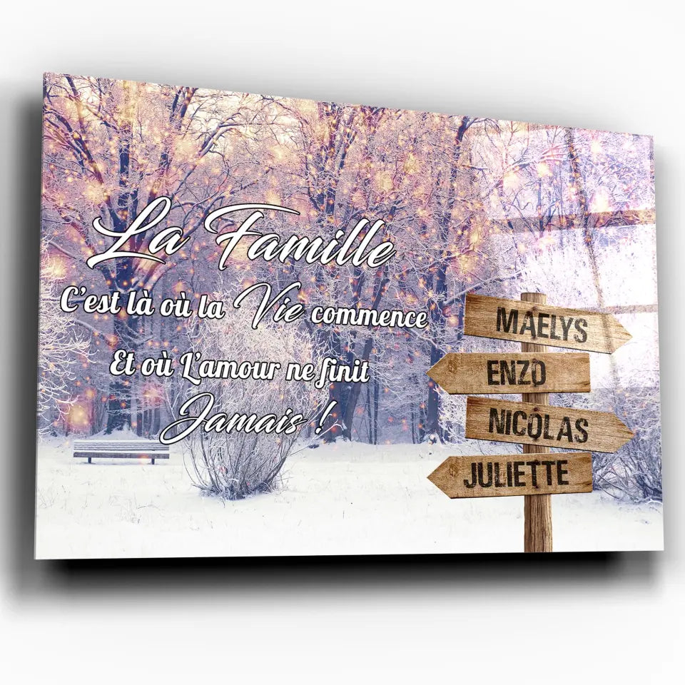 Tableau prénoms - paysage enneigé (famille) Toile Unique.fr