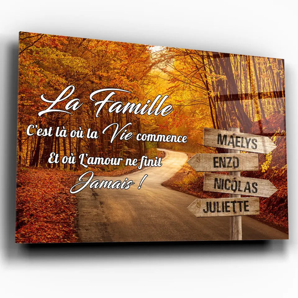 Tableau prénoms - route d'automne (famille) Toile Unique.fr