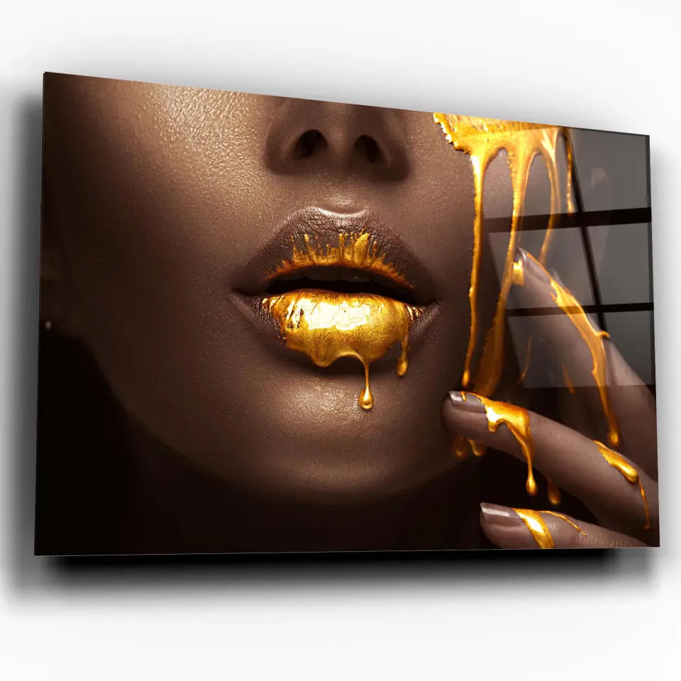 Tableau Lèvre et or liquide Toile Unique.fr
