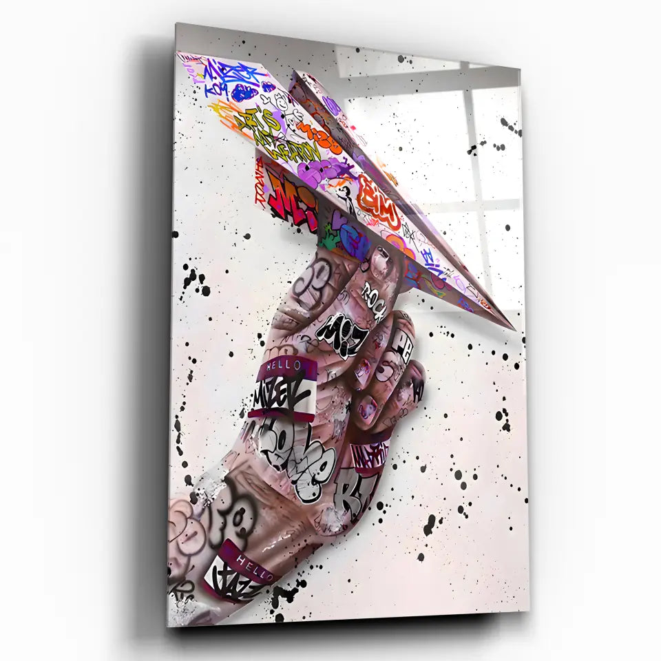 Tableau Street Art Avion en Papier Toile Unique.fr