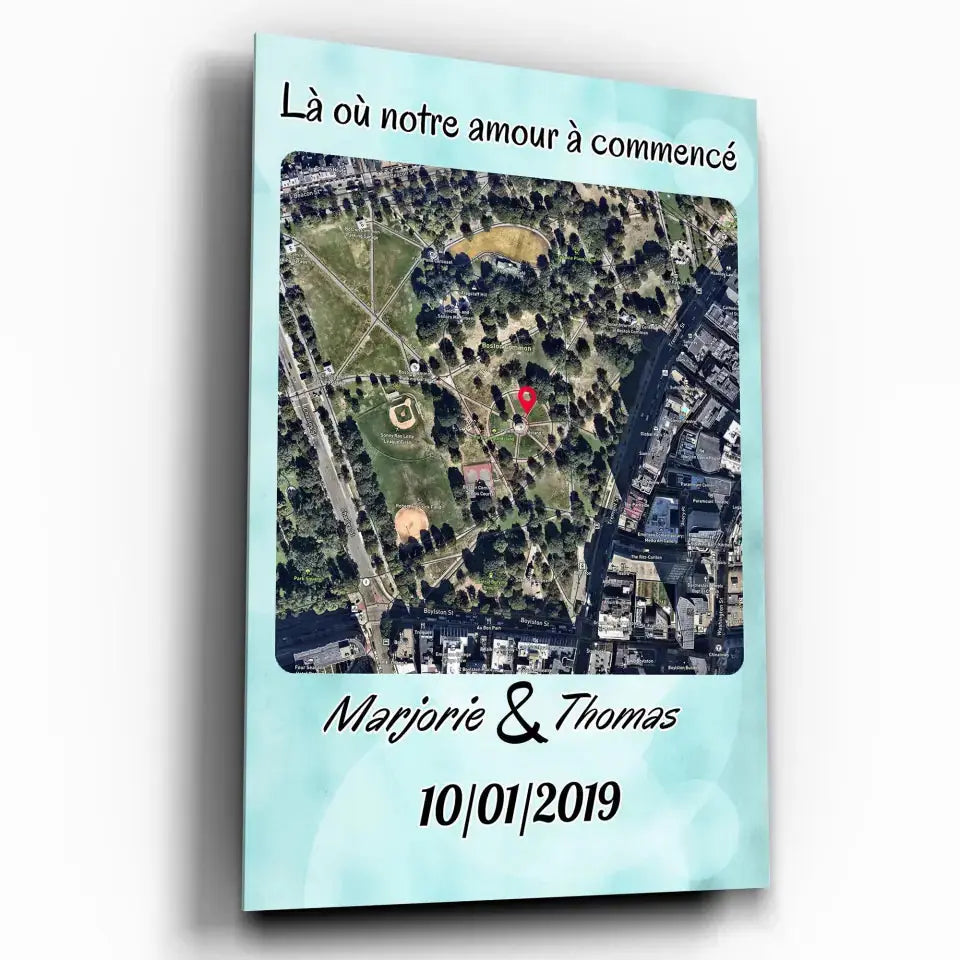 Affiche personnalisée maps style carré, exemple avec prénoms différents, plan de ville