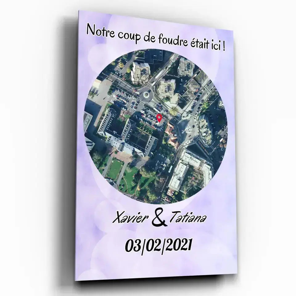 Affiche personnalisée maps style rond, exemple avec prénoms différents, plan de ville