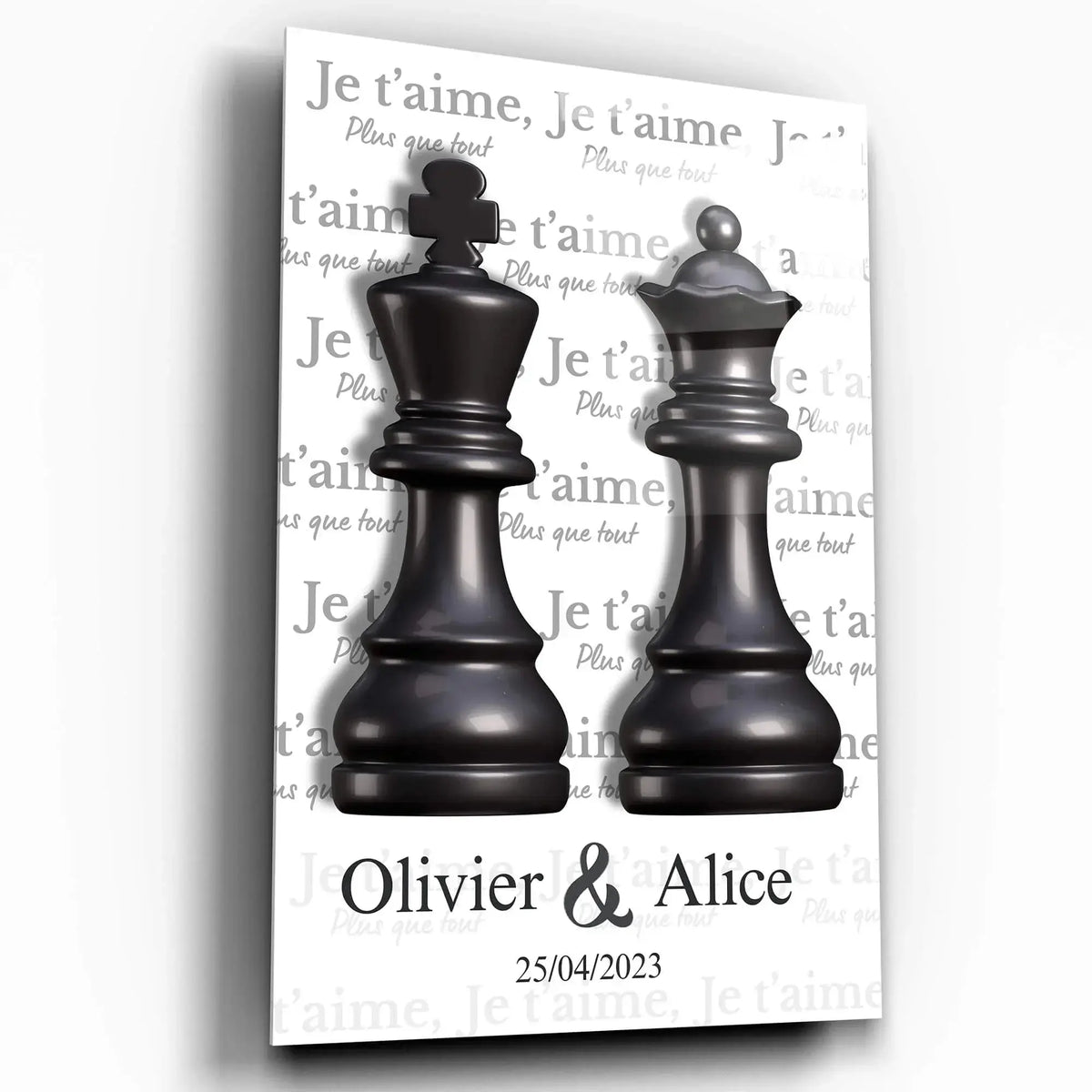 Affiche personnalisée couple Roi et Reine échiquier, exemple avec date différente