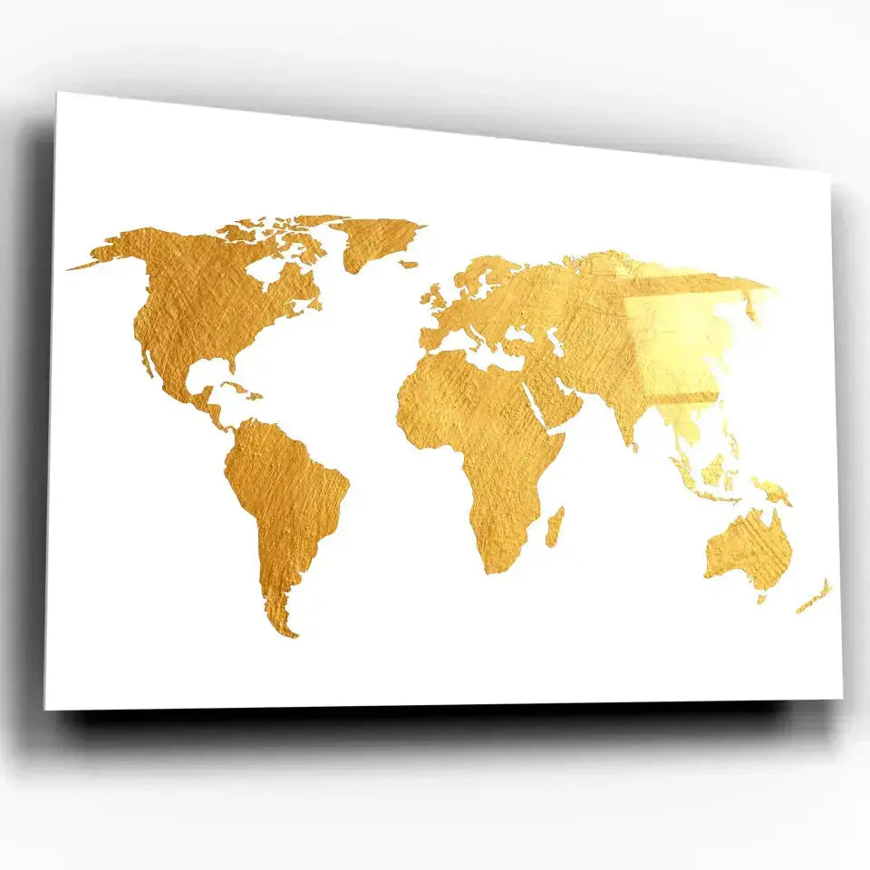 Tableau Décoratif Map Monde Fond Blanc en verre acrylique, vue inclinée sur fond blanc