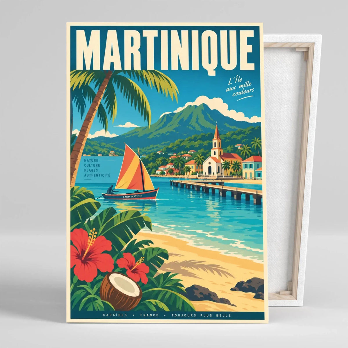 Tableau décoratif Martinique, affiche vintage, gros plan incliné