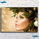 Tableau Femme noël en or Toile Unique.fr