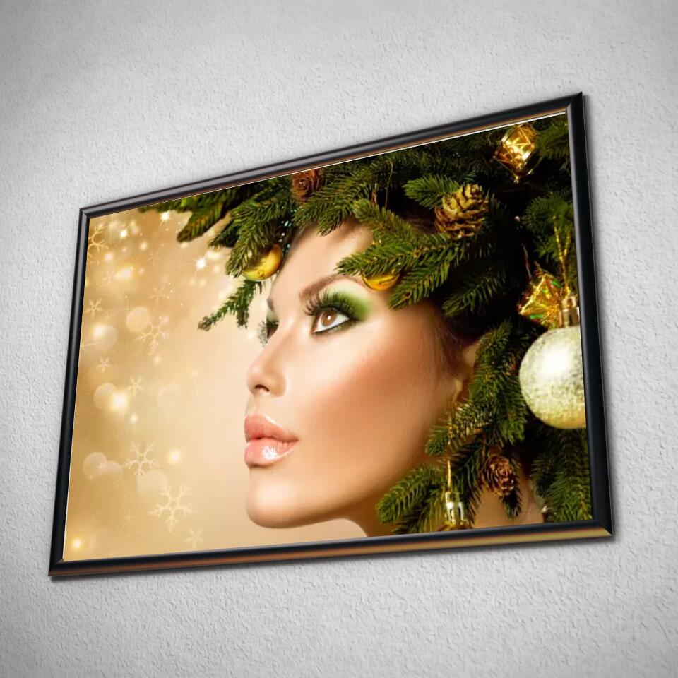 Tableau Femme noël en or Toile Unique.fr