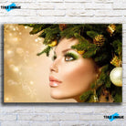 Tableau Femme noël en or Toile Unique.fr