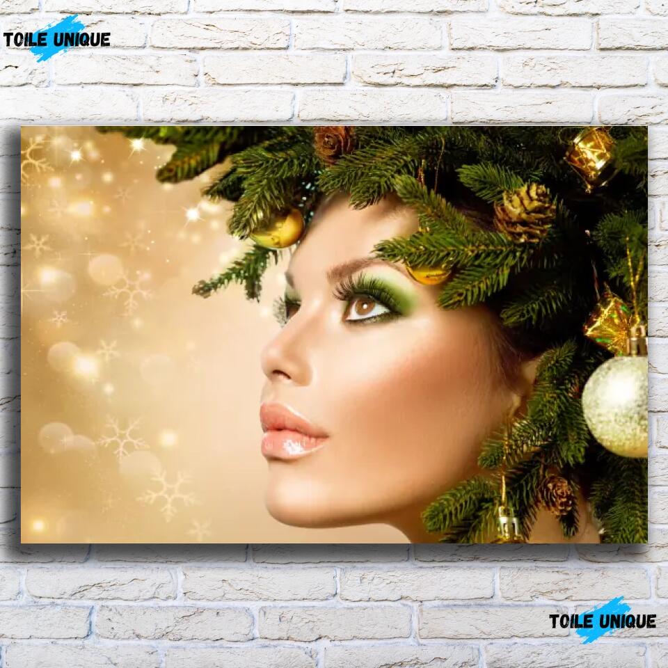 Tableau Femme noël en or Toile Unique.fr