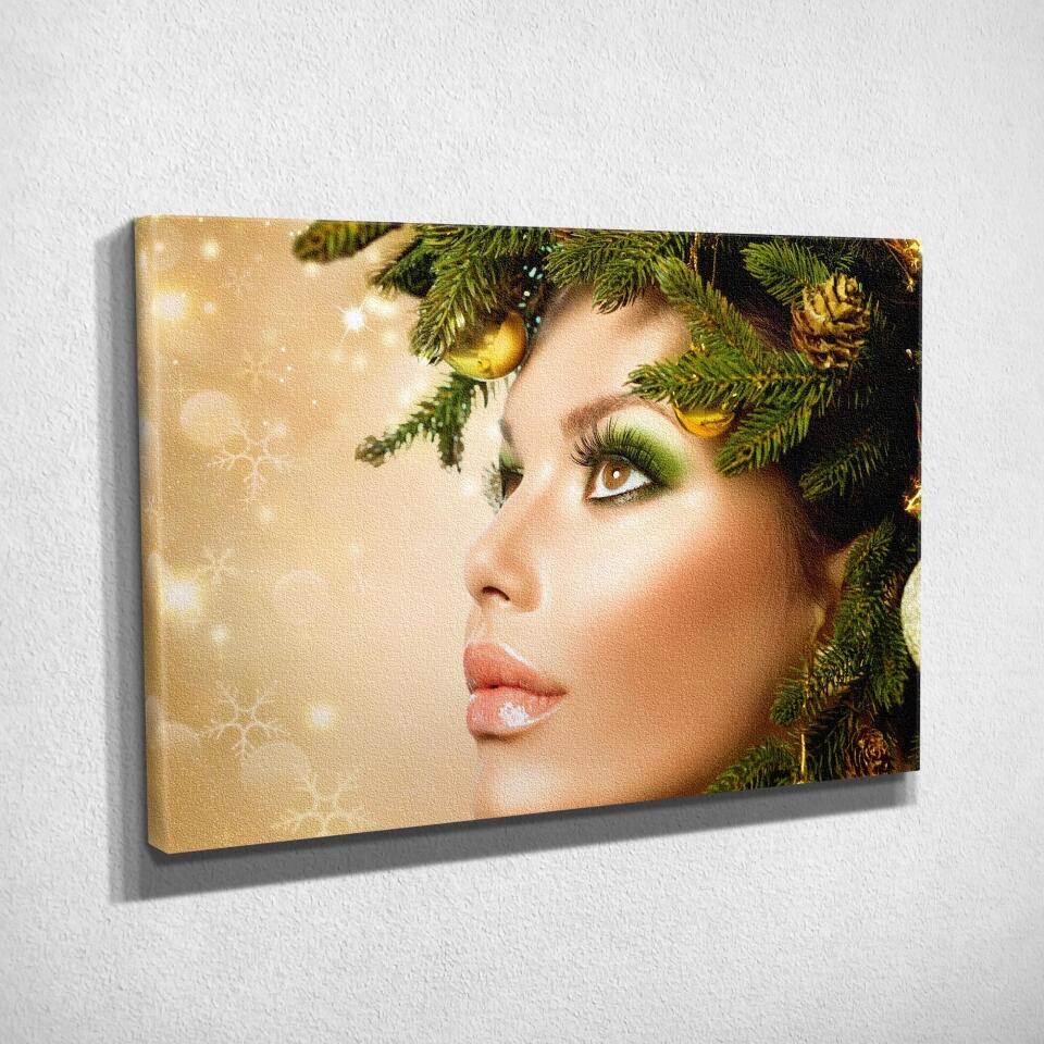 Tableau Femme noël en or Toile Unique.fr