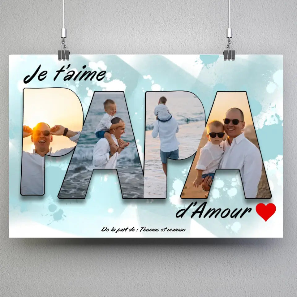 Tableau Famille - Lettres PAPA Photo personnalisée Toile Unique.fr