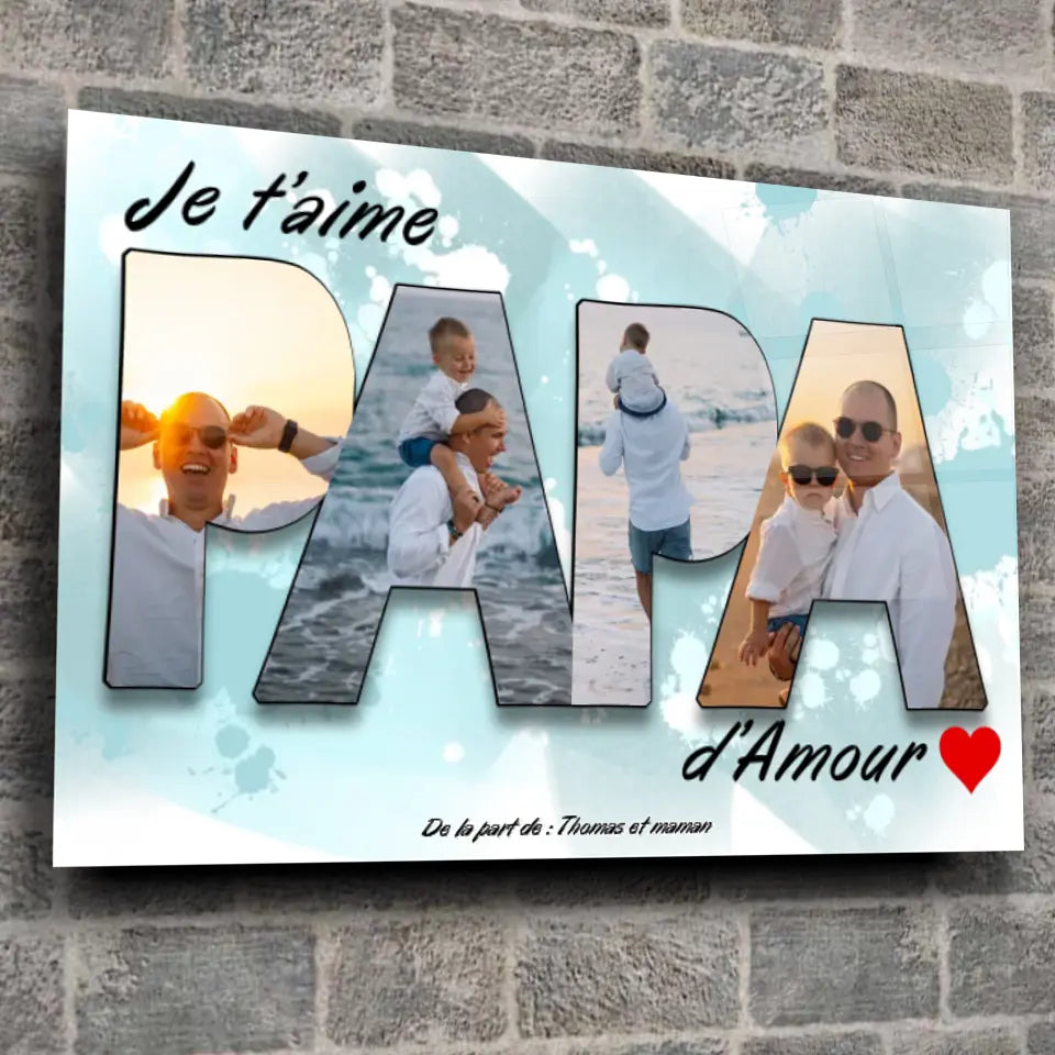 Tableau Famille - Lettres PAPA Photo personnalisée Toile Unique.fr
