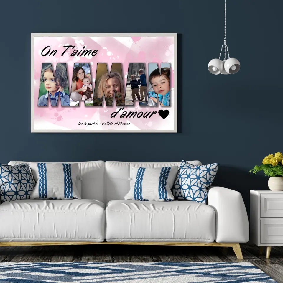 Tableau lettres Maman photo personnalisé Toile Unique.fr