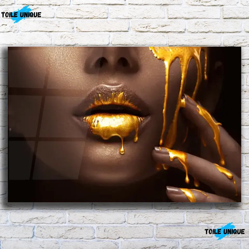 Tableau Lèvre et or liquide Toile Unique.fr