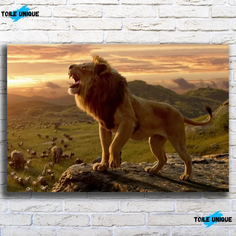 Tableau lion savane Toile Unique.fr