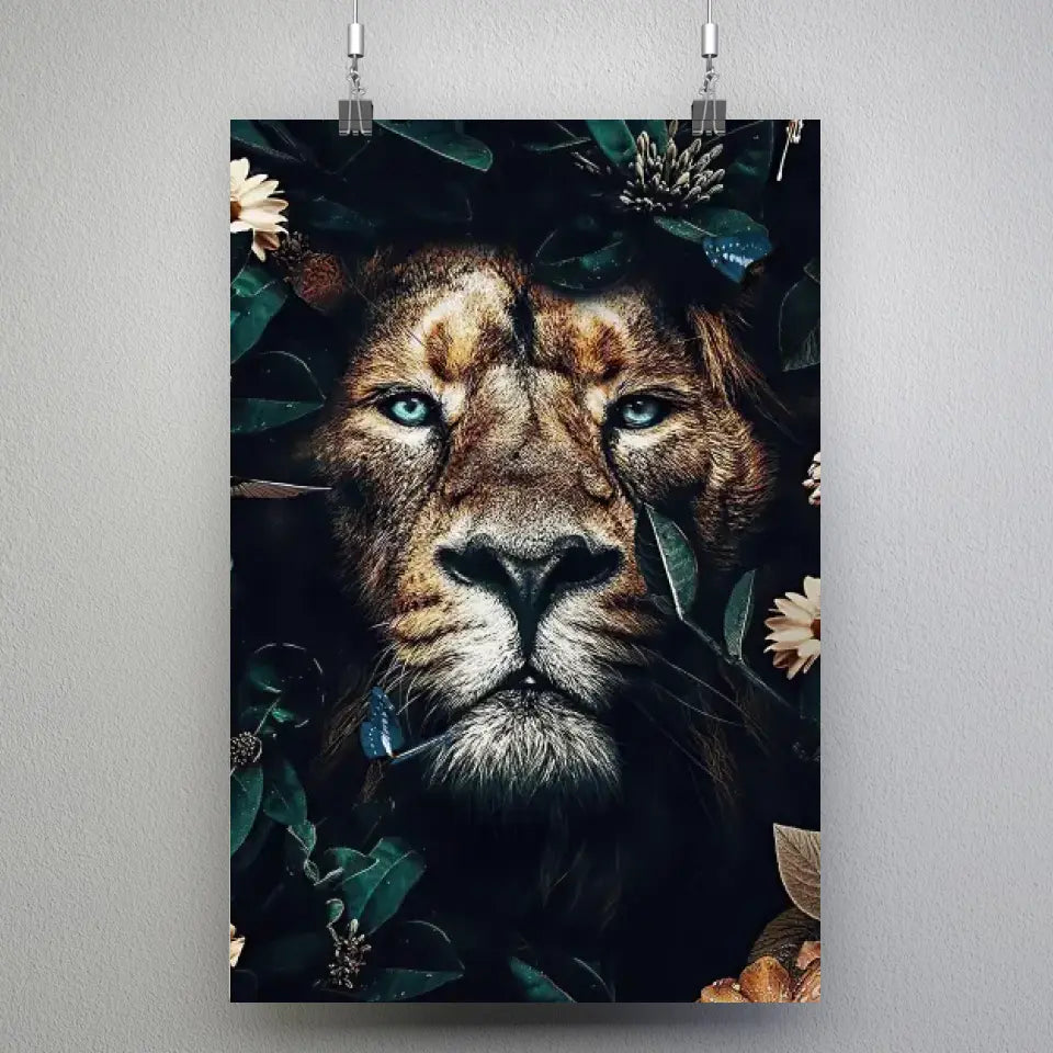 Tableau Lion feuillage Toile Unique.fr