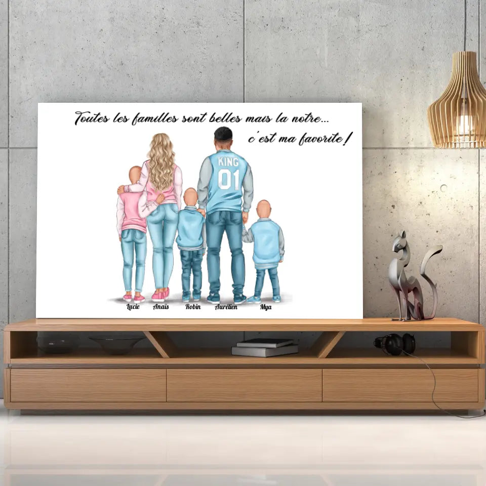 Tableau personnages - Famille 3 enfants Toile Unique.fr