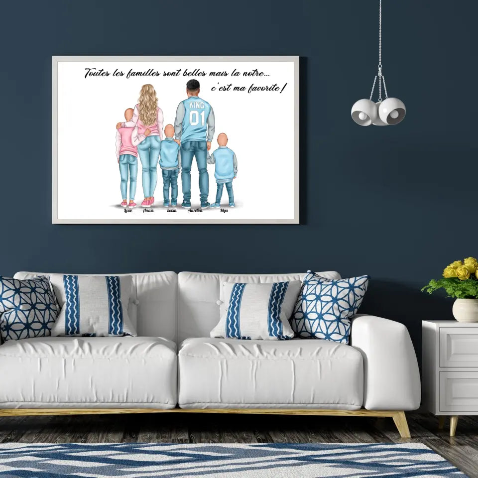Tableau personnages - Famille 3 enfants Toile Unique.fr