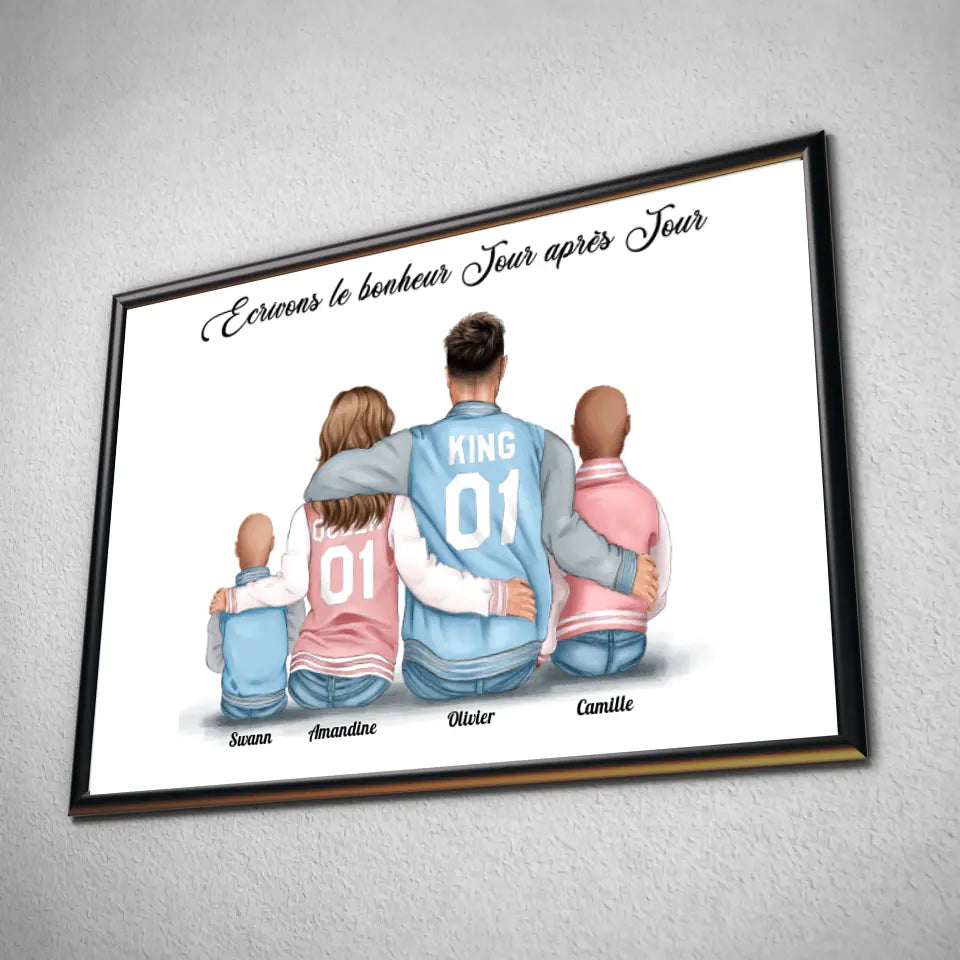 Tableau personnages - Famille 2 enfants Toile Unique.fr