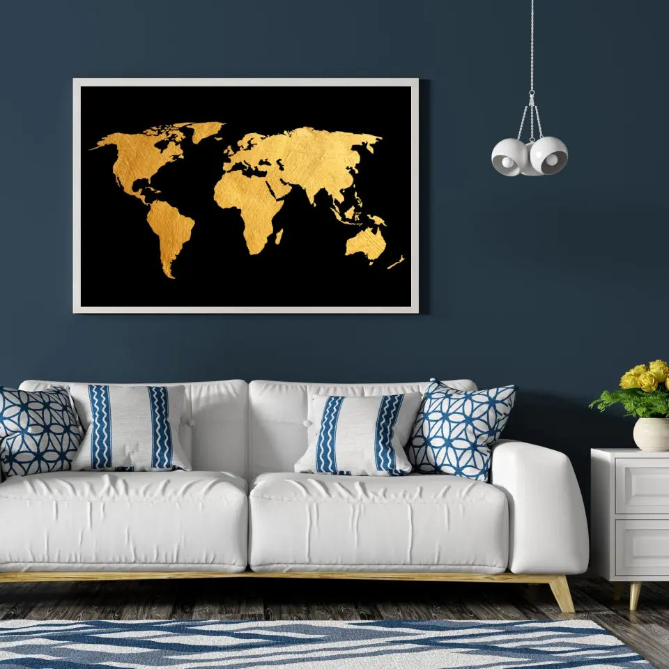 Tableau Décoratif - Map Monde Fond Noir Toile Unique.fr