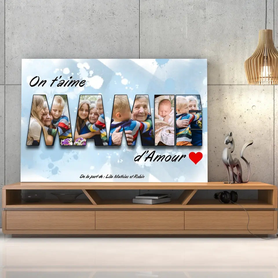 Tableau Famille - Lettres MAMIE Photo personnalisée Toile Unique.fr