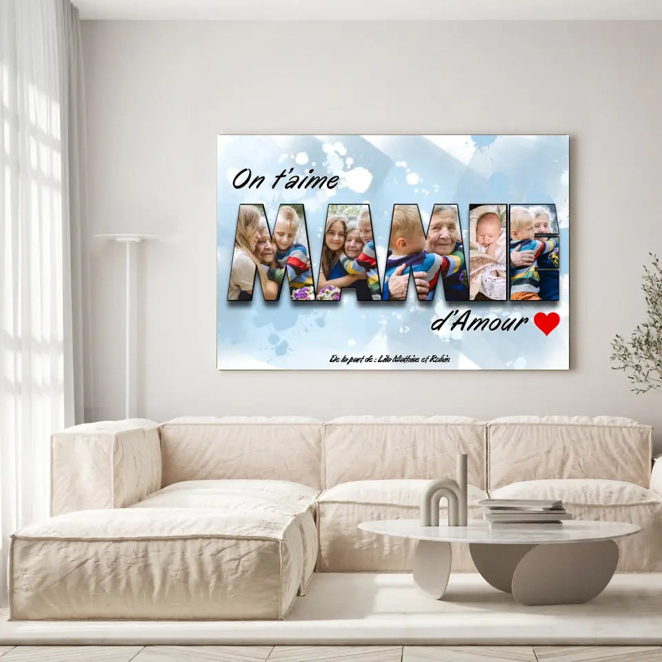 Tableau Famille - Lettres MAMIE Photo personnalisée Toile Unique.fr