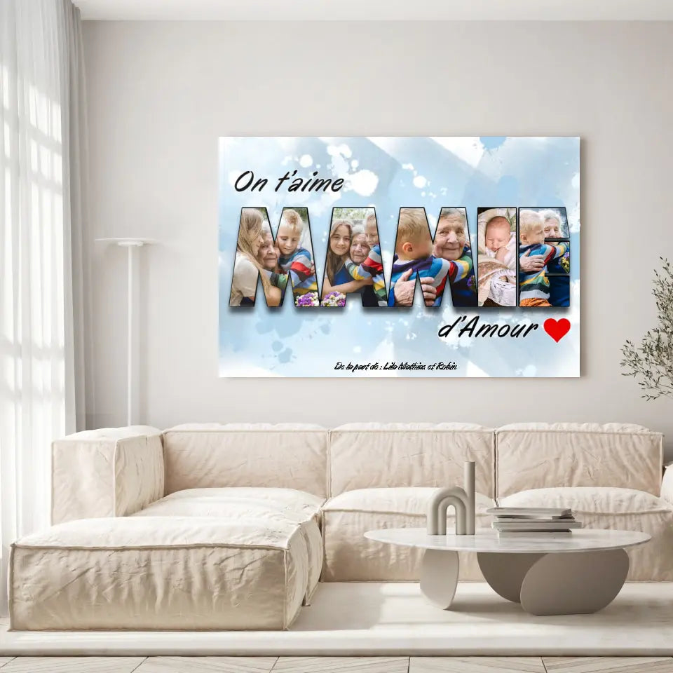 Tableau Famille - Lettres MAMIE Photo personnalisée Toile Unique.fr