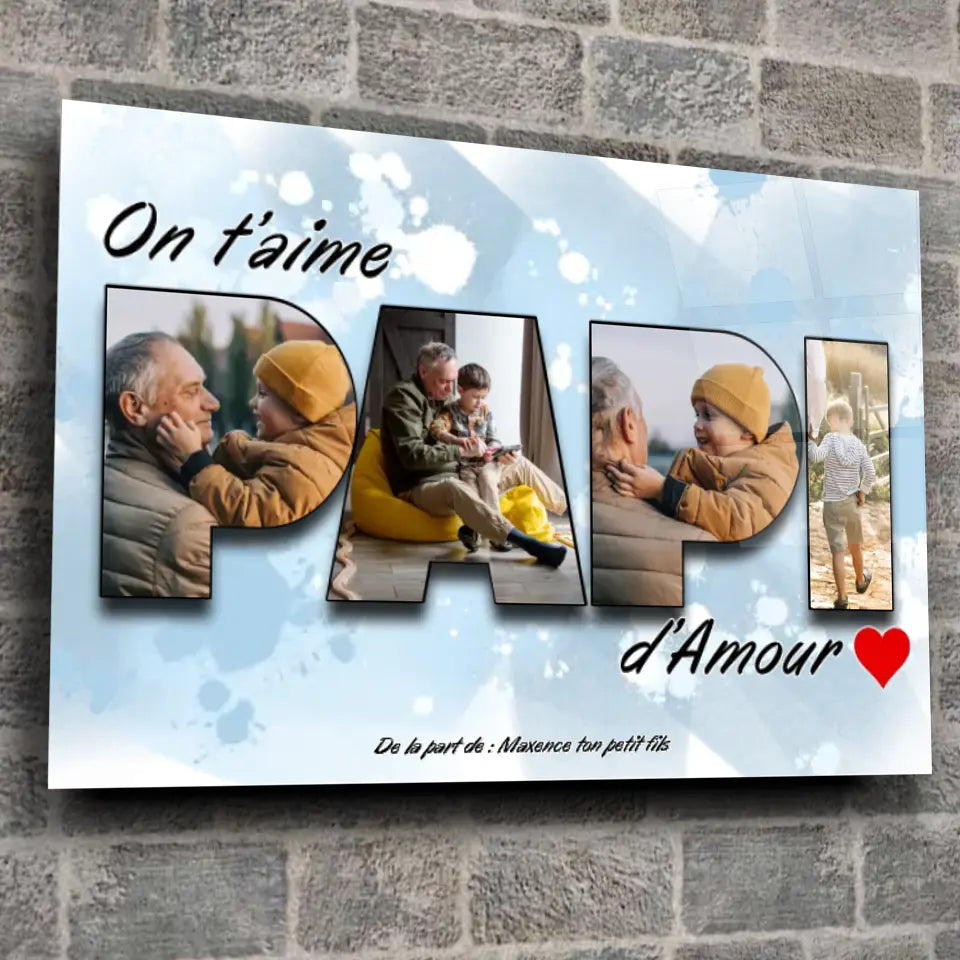 Tableau Famille - Lettres PAPI Photo personnalisée Toile Unique.fr