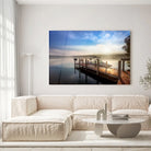 Tableau Décoratif Bateau Lac et Ponton Toile Unique.fr