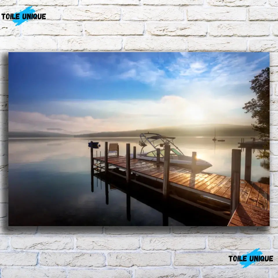 Tableau Décoratif Bateau Lac et Ponton Toile Unique.fr