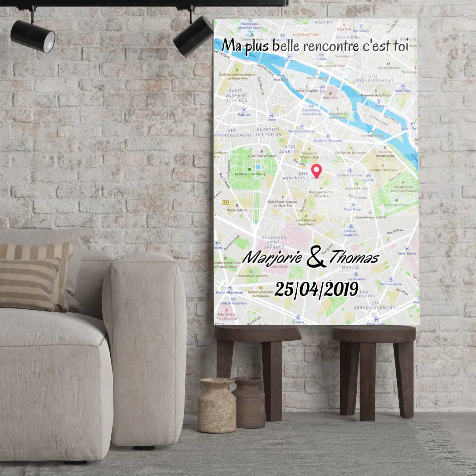 Tableau Maps Style - Cadre total Toile Unique.fr