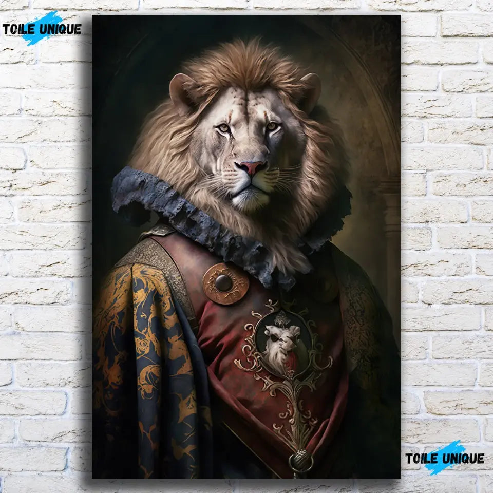 Tableau Aristocratique Lion Royal en Tenue d'Époque Toile Unique.fr