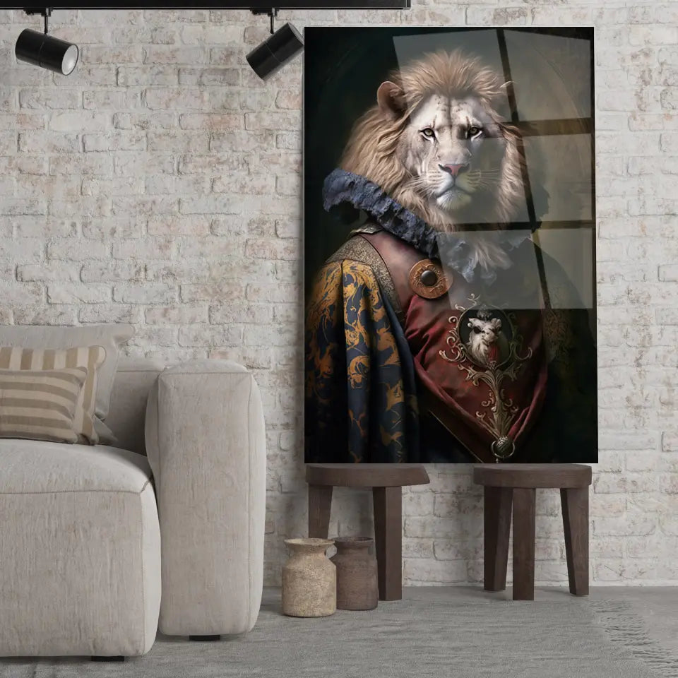 Tableau Aristocratique Lion Royal en Tenue d'Époque Toile Unique.fr