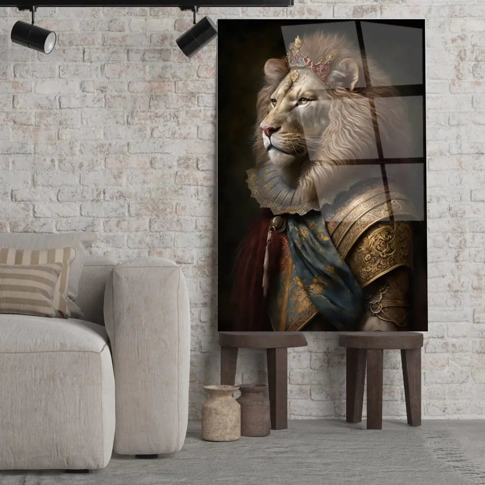 Tableau Lion Couronné en Habit Royal Toile Unique.fr