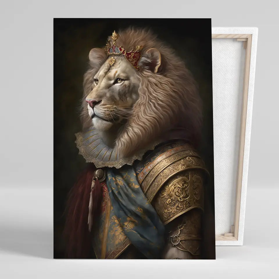 Tableau Lion Couronné en Habit Royal Toile Unique.fr