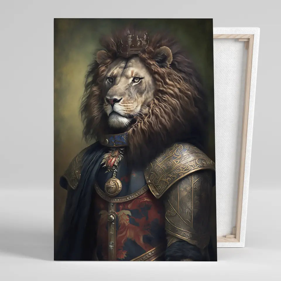 Tableau Lion avec Couronne et Armure Médiévale Toile Unique.fr