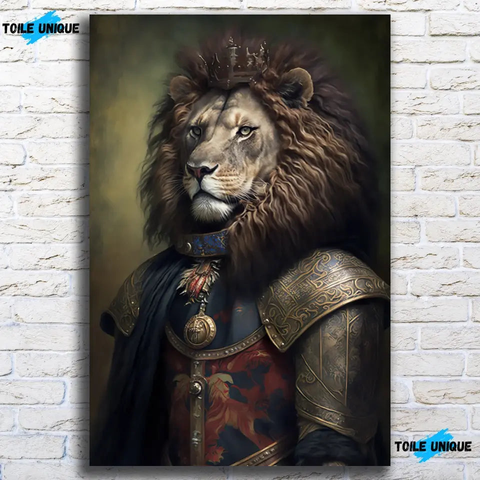 Tableau Lion avec Couronne et Armure Médiévale Toile Unique.fr