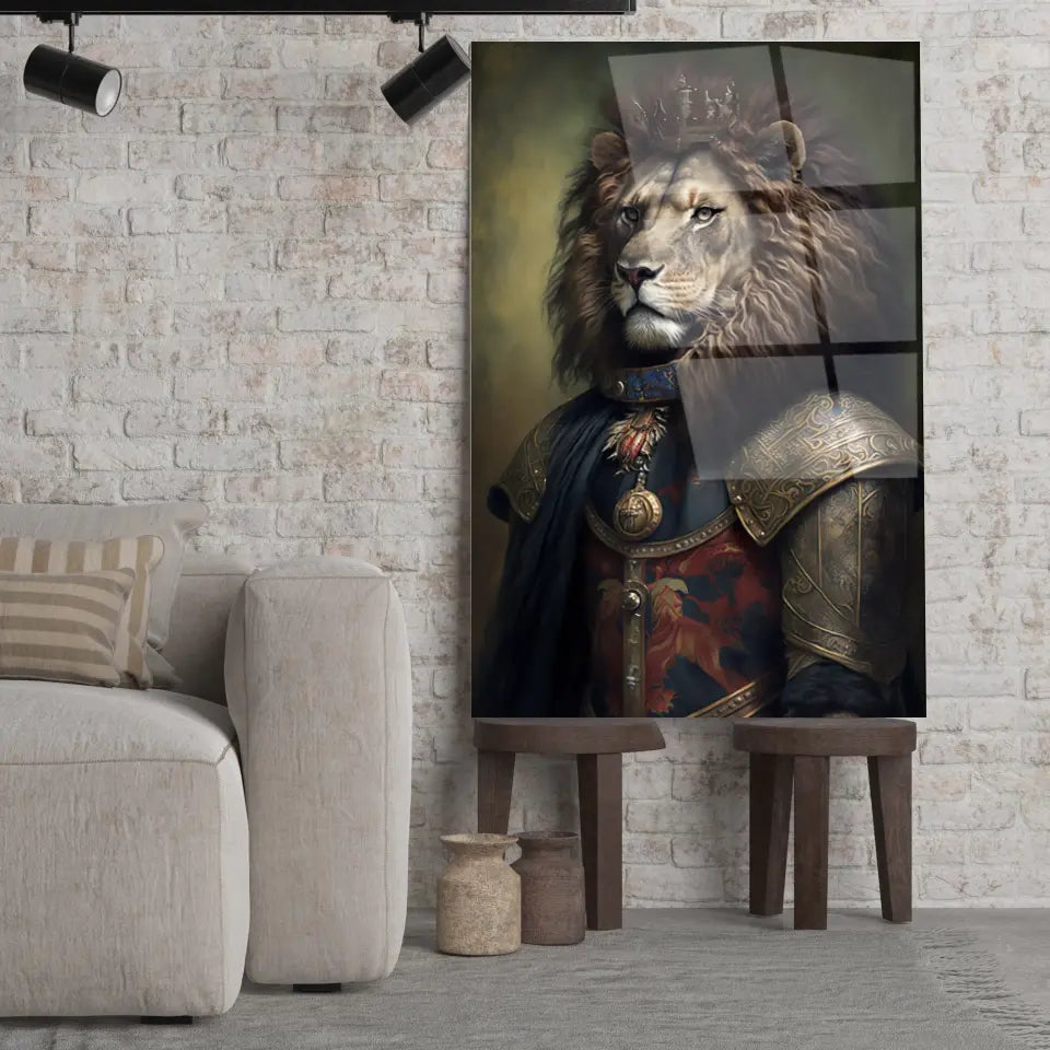 Tableau Lion avec Couronne et Armure Médiévale Toile Unique.fr
