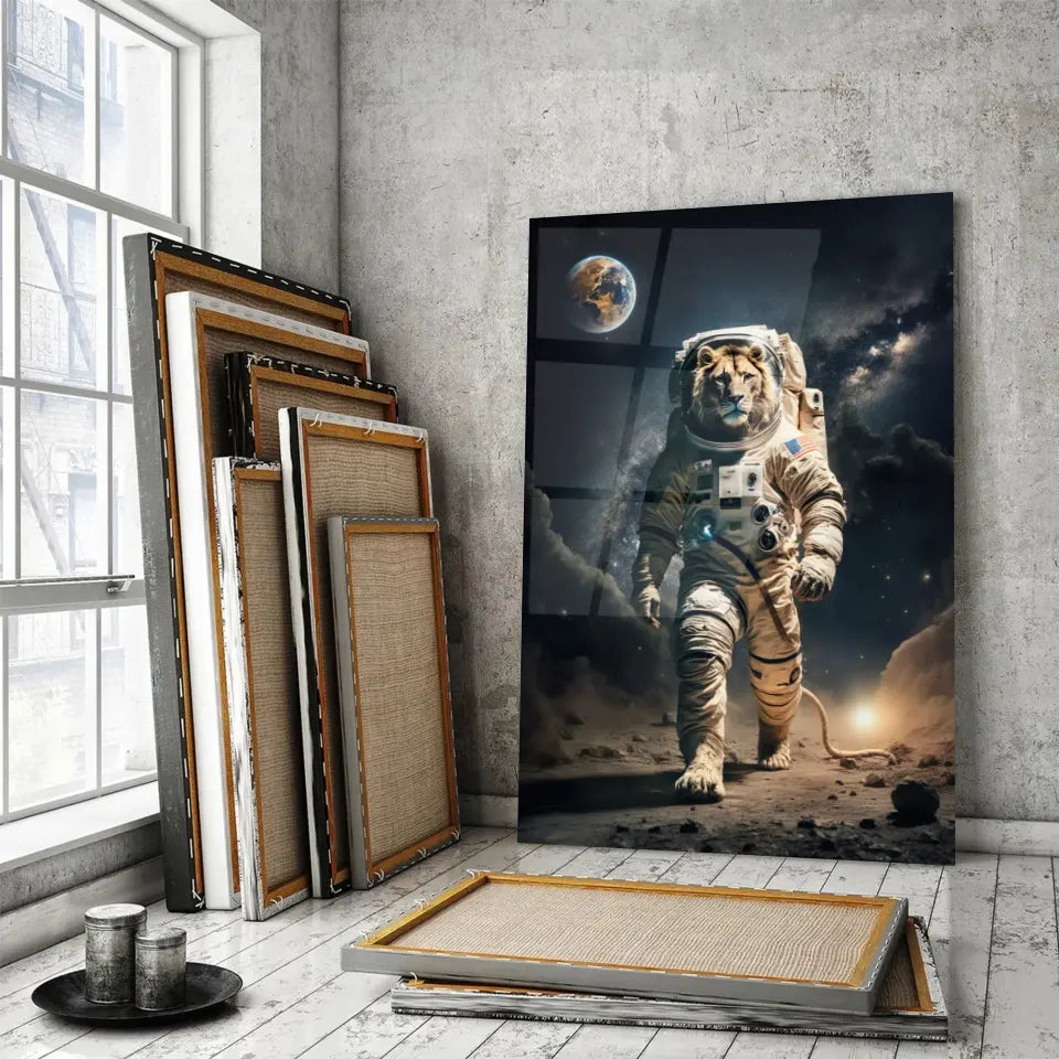 Tableau Cosmique Lion Astronaute Toile Unique.fr