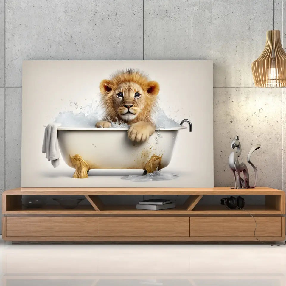 Tableau Lionceau dans un Bain Toile Unique.fr
