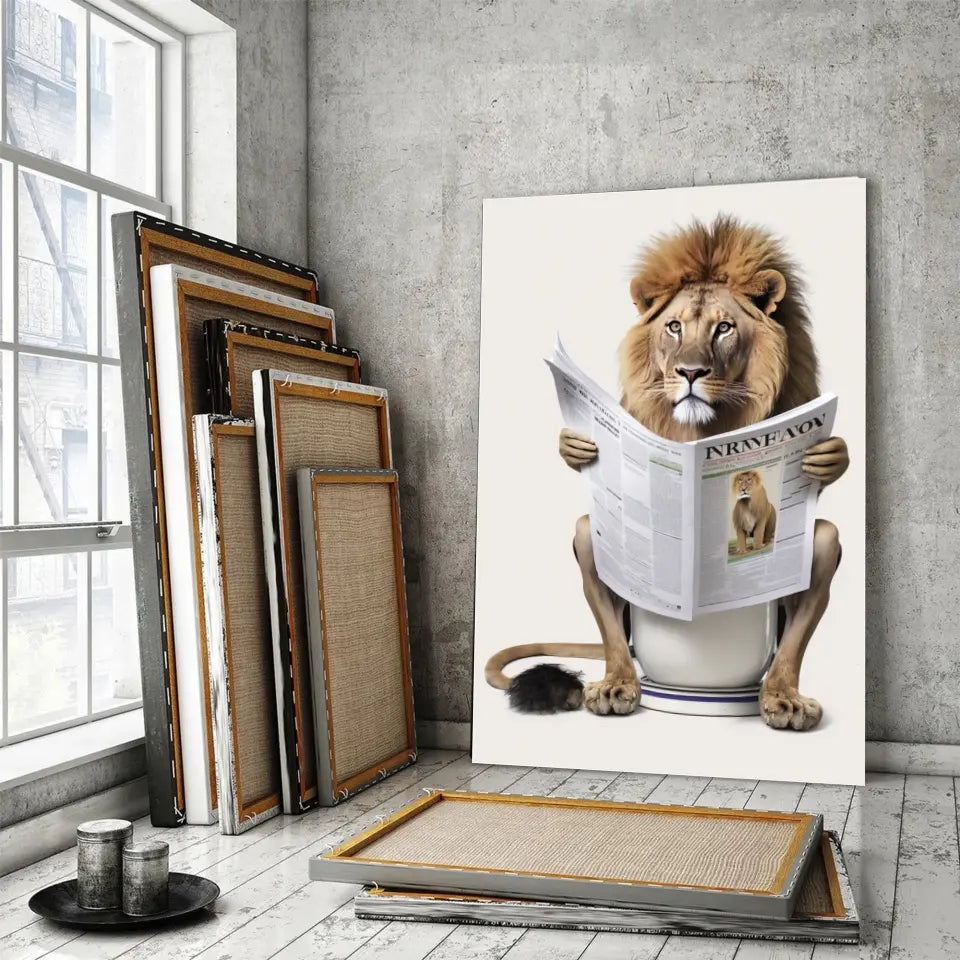 Tableau Lion aux toilettes Toile Unique.fr