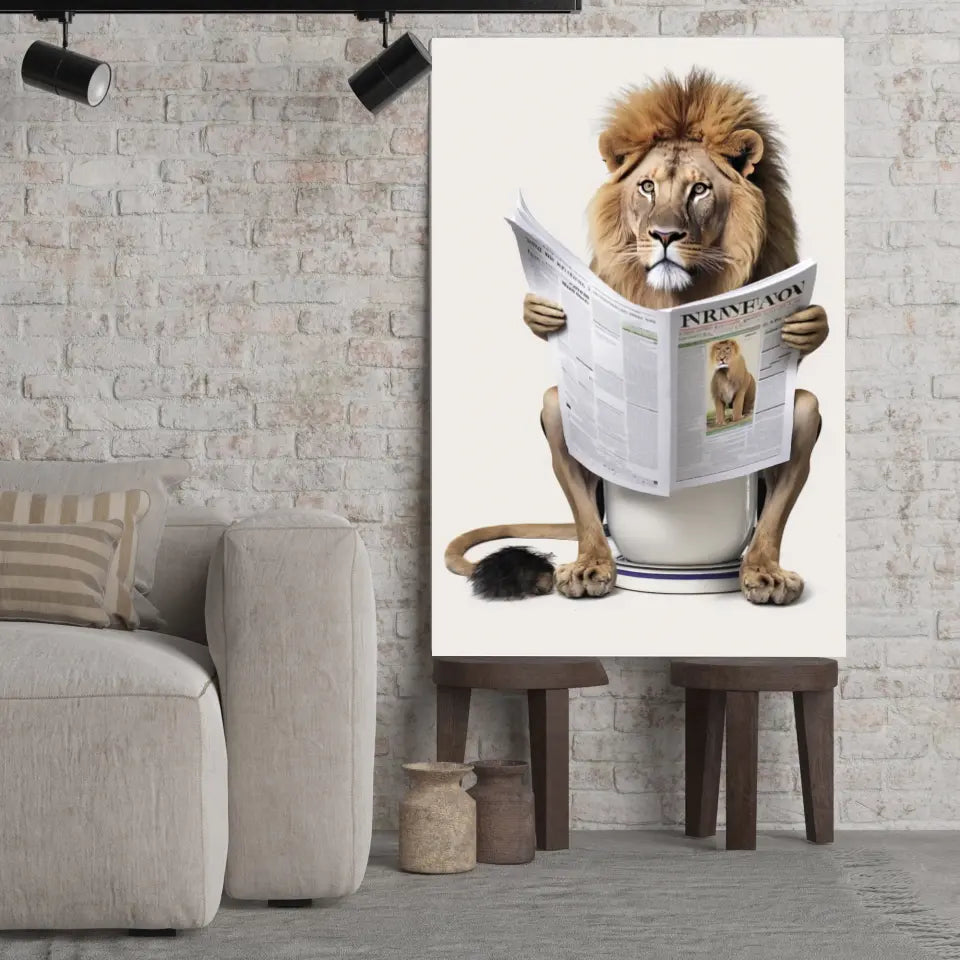 Tableau Lion aux toilettes Toile Unique.fr