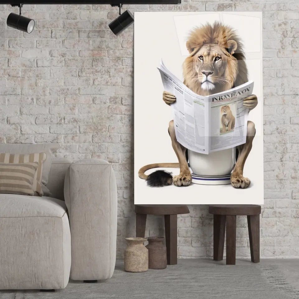 Tableau Lion aux toilettes Toile Unique.fr