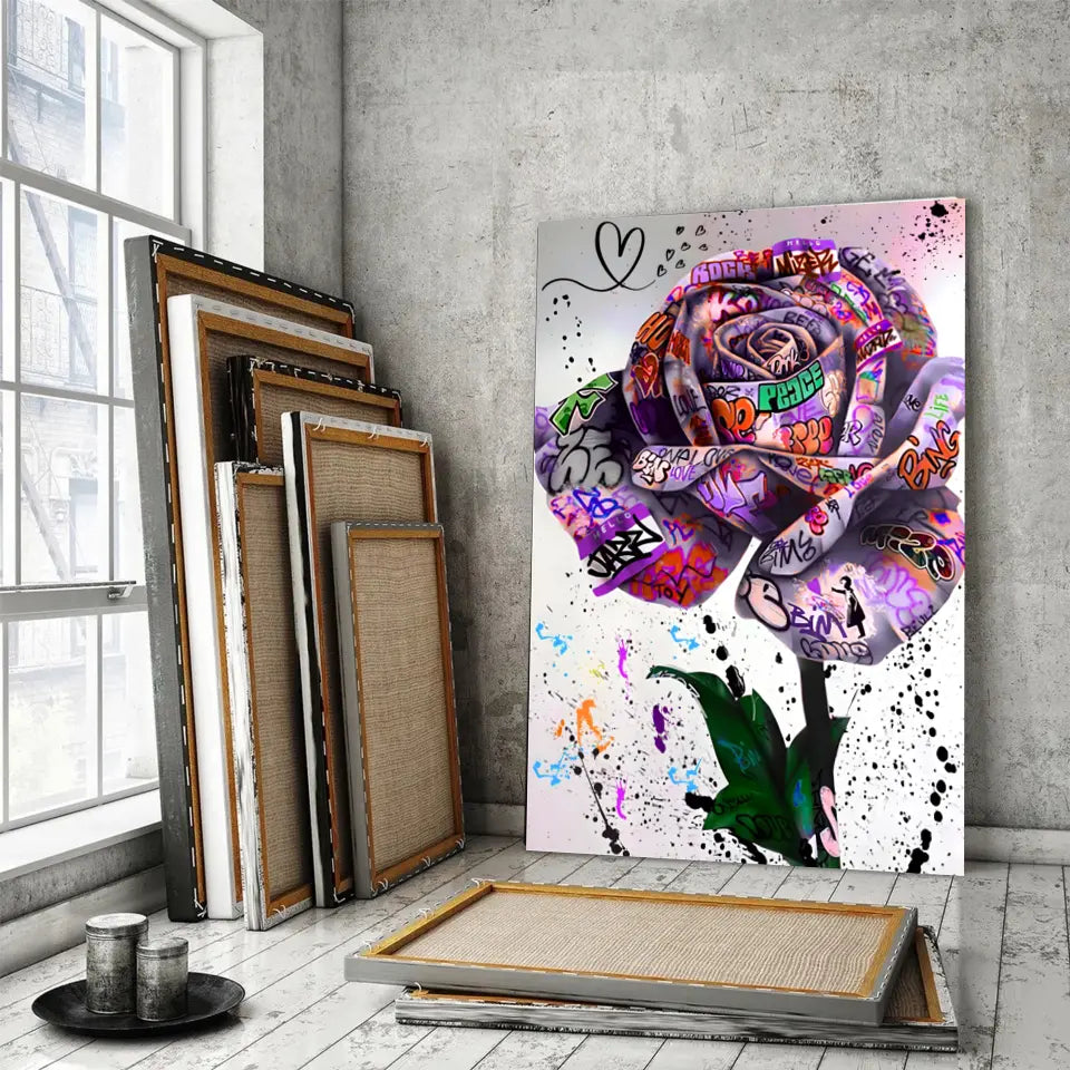 Tableau Street Art Rose Urbaine Toile Unique.fr