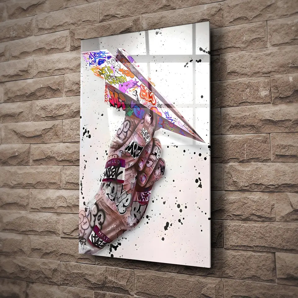 Tableau Street Art Avion en Papier Toile Unique.fr