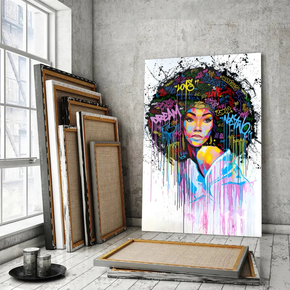 Tableau Street Art Éclat Afro Toile Unique.fr