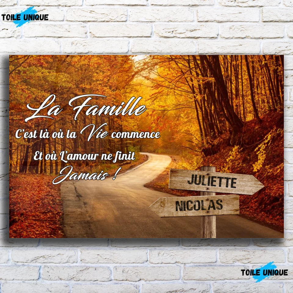 Tableau prénoms - route d'automne (famille) Toile Unique.fr