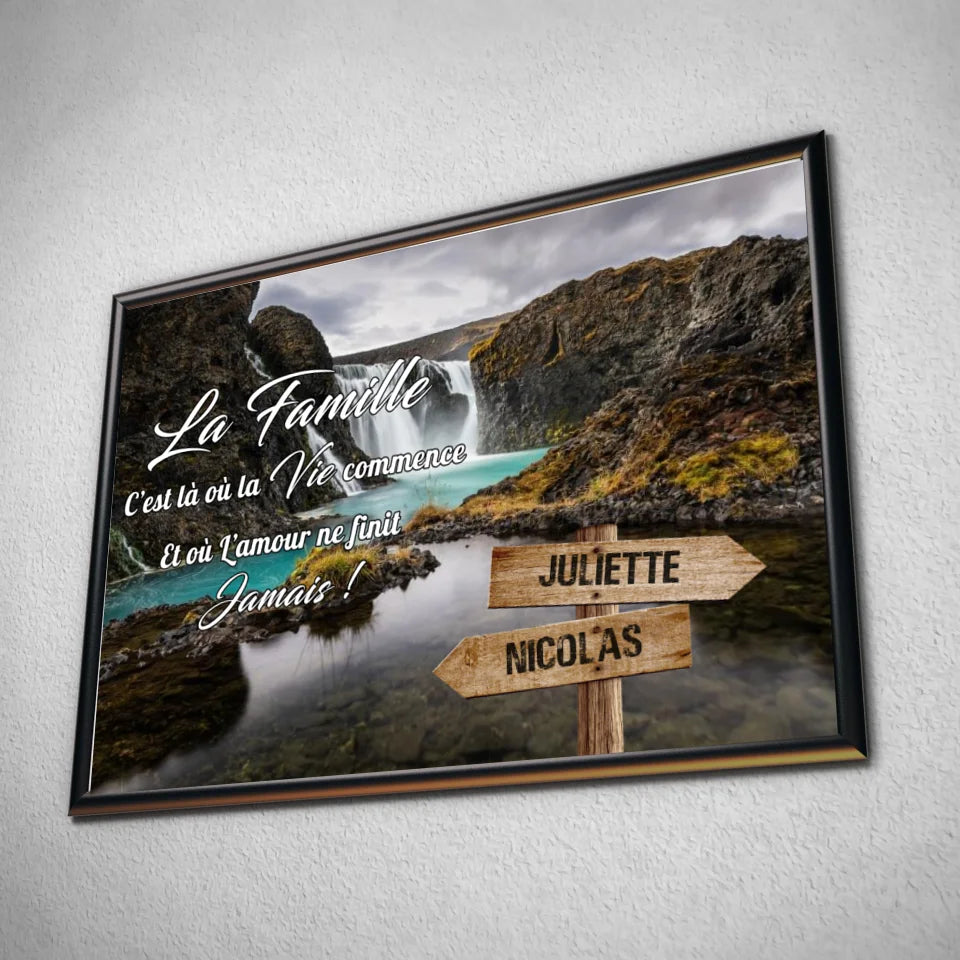 Tableau prénoms - cascade d'eau (famille) Toile Unique.fr