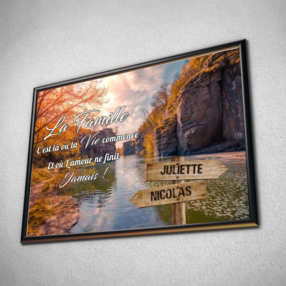 Tableau prénoms - rivière (famille) Toile Unique.fr