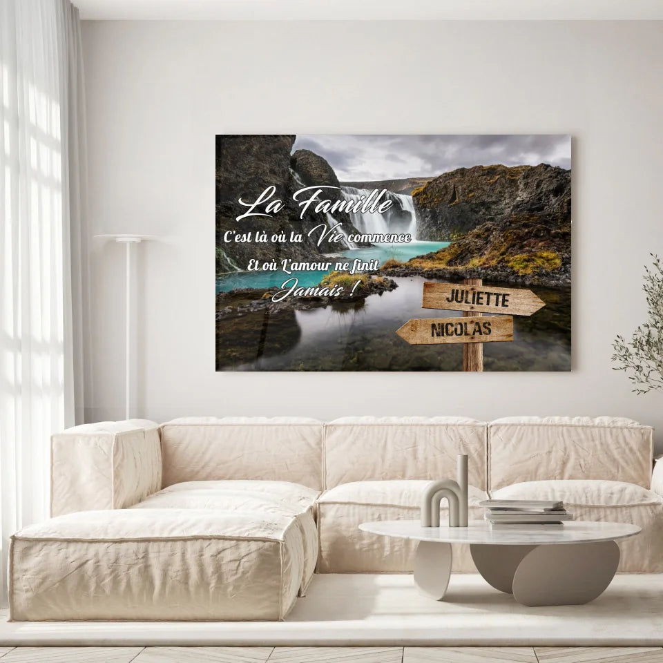 Tableau prénoms - cascade d'eau (famille) Toile Unique.fr